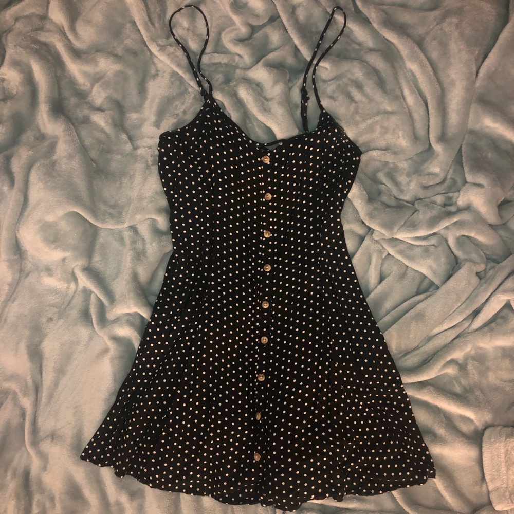 XS Black and White Polka Dot Button Up Dress